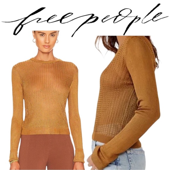 Free People Sweaters - NWT H20 crew neck sweater gold tiger eye Color long sleeve open knit XS